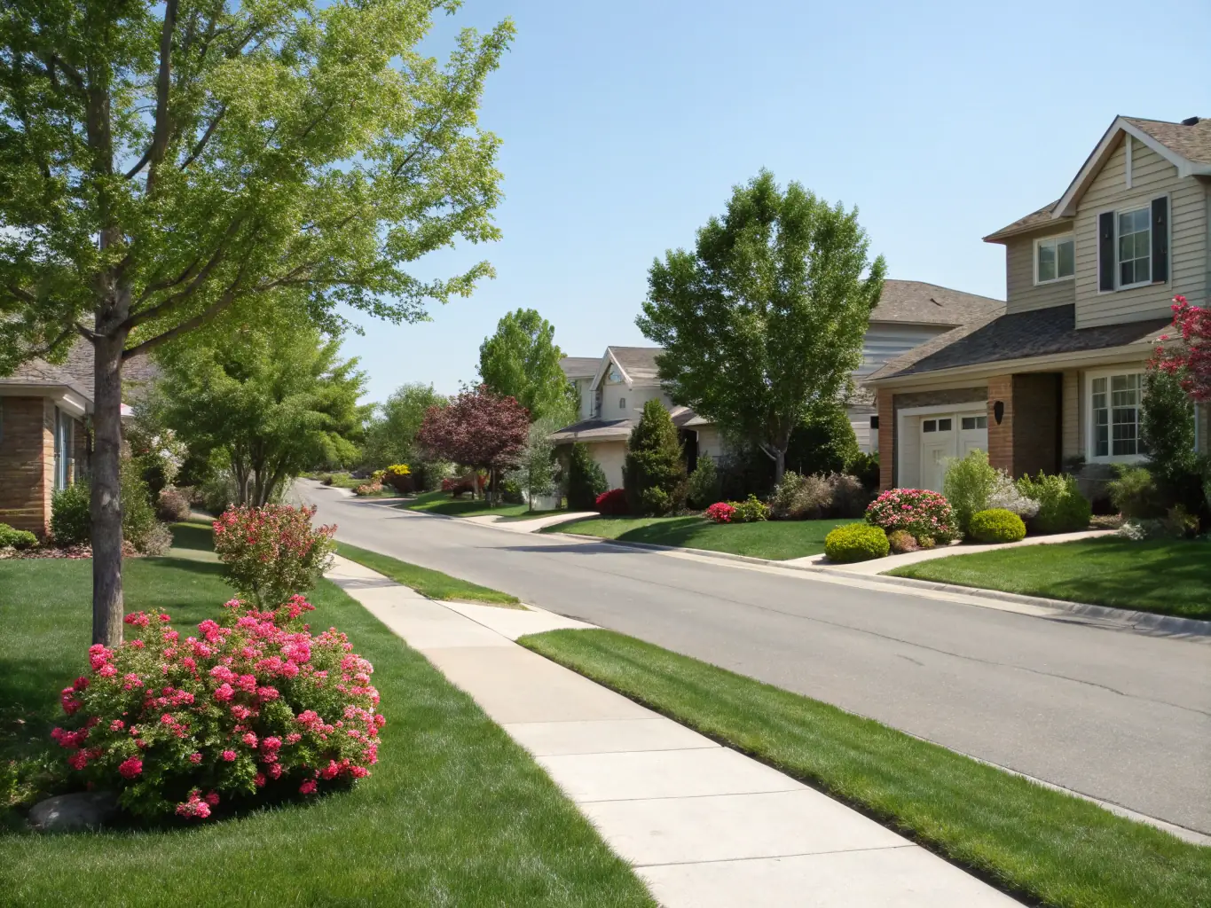 A serene residential street in Oakville, with well-maintained houses and lush greenery, representing the family-friendly atmosphere and the demand for reliable moving services in the area.