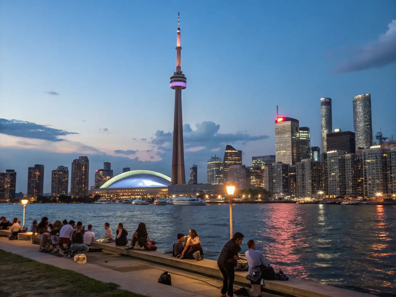 A vibrant cityscape of Toronto at dusk, showcasing the iconic CN Tower and bustling downtown area, symbolizing Feroz Movers' extensive coverage in the city.